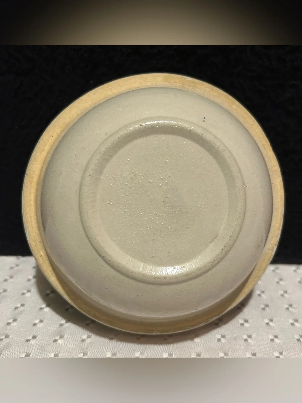Vintage Hand Turned Crock Mixing Bowl Beige Stoneware 5 Diameter Farmhouse Decor
